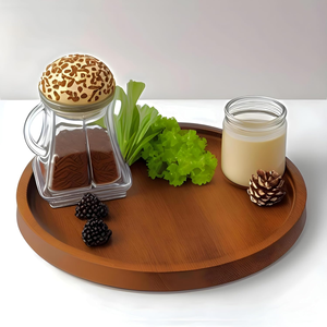 ถาดไม้ทรงกลมธรรมชาติสำหรับเสิร์ฟชา กาแฟ ขนม อาหารเช้า โต๊ะรับประทานอาหาร บ้าน คาเฟ่ - Product Image 3