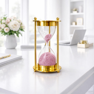 Minuteur sablier en métal doré avec sable rose, horloge décorative de table pour la maison, le bureau, la décoration de bureau, cadeau - Product Image 4