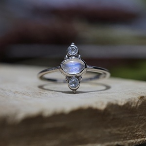925 Sterling <b>Silver</b> Rainbow Moonstone & Topaz Minimalist Gemstone <b>Ring</b> Handmade Oval Moonstone <b>Stacking</b> <b>Ring</b> for Women - Product Image 6