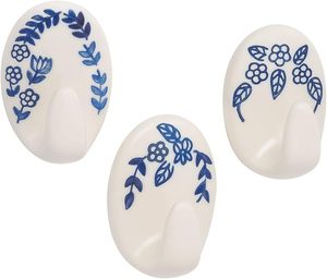 Bulk <b>Self</b> <b>Adhesive</b> Floral Wall <b>Hooks</b> Ceramic Wall Hanging Utility Stick On Hangers Waterproof Home Bathroom Kitchen Organizer - Product Image 1