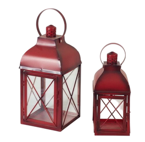 Unique Selling <b>Set</b> of 2 Pcs Modern Looking Metal & Glass <b>Lantern</b> In Red Finished Centerpiece For Wedding Outdoor Decor Handmade - Product Image 4