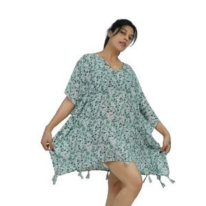 Robe Kaftan d'été décontractée en viscose imprimée, écologique, mini, à fleurs, col en V, respirante, pour la plage - Fabricant - Product Image 1