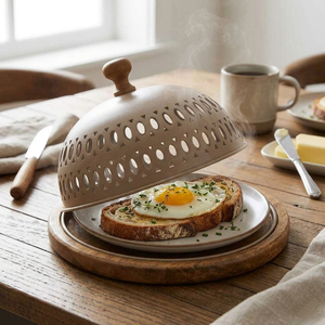 Elegante Juego de 3 Campanas Metálicas Perforadas con Bases de Madera. Cubiertas de Alimentos Tipo Domo Elegantes para Catering de Lujo y Decoración del Hogar - Product Image 6