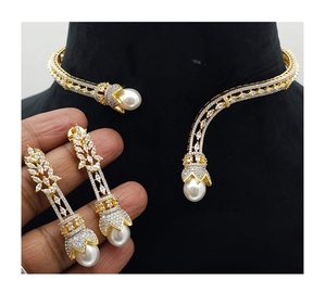 Fancy Premium Quality <b>Silver</b> Plated Classic Designer Zircon <b>Necklace</b> and Earring <b>Set</b> for Wedding Party Gift Occasions - Product Image 2