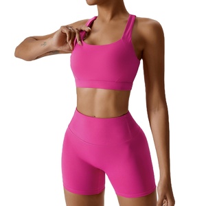 Ensemble de leggings de yoga à motif uni pour femme, tenue de sport transfrontalière à une épaule, haut à manches longues et short à décolleté large - Product Image 1