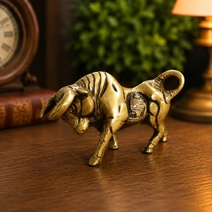 SHUBHAM Handmade Brass Bull Ox Feng Shui Figurine Polished Lucky Wealth Traditional Tabletop Home Office Business Gift Uttar - Product Image 2