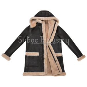 Chaqueta de cuero de oveja B3, abrigo Parka de cuero de piel de oveja auténtica con capucha de piel sintética desmontable, chaqueta de cuero cálida para invierno para niños - Product Image 2
