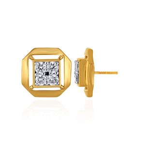 Pendientes de Diamantes Forme Octa para Mujer, Oro Amarillo, Corte Princesa, Diamantes Naturales, Minimalistas, para Uso Diario - Product Image 3