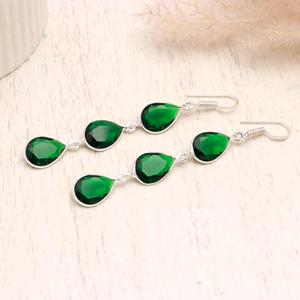 Natural Green Peridot Gemstone <b>Earrings</b> - 925 Sterling <b>Silver</b> Teardrop <b>Dangle</b> <b>Earrings</b> - Three Stone Drop Jewelry for Women - Product Image 2
