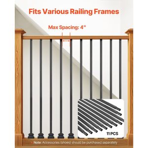 Set di 11 Balaustre Quadrate in Acciaio al Carbonio da 44 Pollici per Interni, Resistenti alla Corrosione, Diametro 0,5 Pollici, Componenti per Scale - Product Image 4