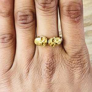 Statement Design Skull <b>Ring</b> Gothic Brass Band <b>Ring</b> For Men Gold Plated Double Skeleton <b>Open</b> Jewelry Wholesale Punk Biker <b>Ring</b> - Product Image 4
