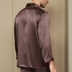 Vente flash - Ensemble de pyjama en satin de soie pour homme, manches longues, couleur unie, style classique, vêtements de nuit d'automne avec poches - Product Image 2