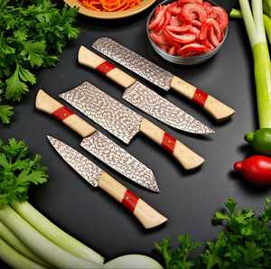 Ensemble de 5 couteaux de chef japonais en acier Damas, manche en os, forgés à la main, pour droitiers, longueur de lame 8-9,9 pouces - Product Image 3