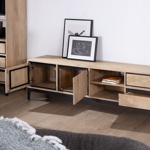 Mueble TV Vandana Silver Spirit bicolor de madera de mango con puertas, nichos y cajones Bocca 180 cm - Product Image 2