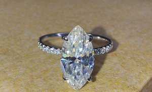 Bague de fiançailles pour femme en or blanc avec diamant taille marquise de 4 carats, certifié GIA, bijou classique en diamant naturel - Product Image 1