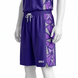 Ensemble d'uniformes de basketball géométriques personnalisés, motif brisé, maillot et short sublimés, nom et numéro de l'équipe, tissu en maille 100 % polyester - Product Image 4