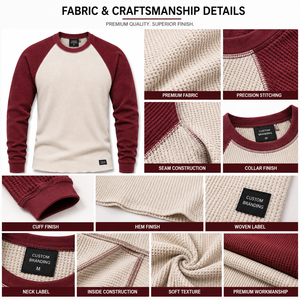Sudadera Térmica Personalizada de Punto Waffle para Hombre, Cuello Redondo Raglán, Fabricante Mayorista OEM ODM de Marca Privada - Product Image 5