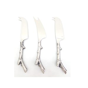 Ensemble de couteaux à fromage de luxe en 2 pièces avec lames en acier inoxydable à bord droit et manches à motif de branche - Product Image 5