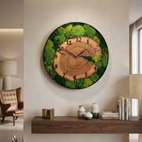 Jam Dinding Kayu Green Haven dengan Desain Artisan Kayu Berlumut, Gaya Rustic Hutan Hidup yang Memesona