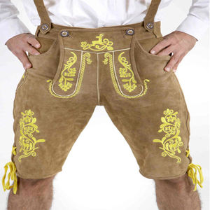 กางเกงหนังขายาวผู้ชายสไตล์วินเทจ ตกแต่งด้วยผ้าทอแบบ Lederhosen ชุดพื้นเมืองบาวาเรีย ไซส์ใหญ่ - Product Image 4