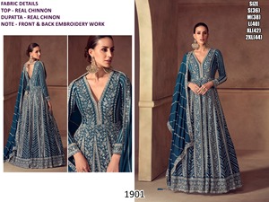 green Aqua Raas anarkali - Product Image 4
