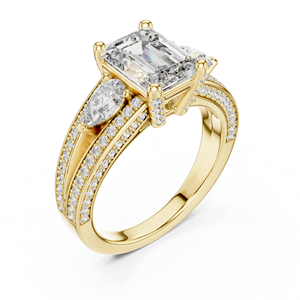 แหวนหมั้นมอสซาไนต์ทรงเอเมอรัลด์หรูหรา ประดับเพชรทรงลูกแพร์ด้านข้าง ทอง 14K เงินสเตอร์ลิง |   แหวนแต่งงานสำหรับงานปาร์ตี้ | - Product Image 1