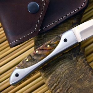Couteau de chasse en acier inoxydable à pointe tombante avec manche en bois et étui en cuir, design avec bouton de réglage au pouce, pour usage extérieur - Product Image 4