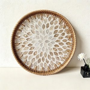 Cesta de Pared de Ratán de Lujo con Madreperla, Bandeja Redonda Decorativa Hecha a Mano para Decoración de Sala de Estar y Hotel - Product Image 3