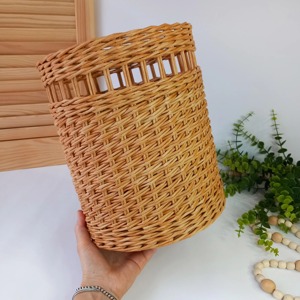 Elegant Rattan Dustbin Suitable For Dry Waste Use In Bedroom Office And Living Room Decor Cylindrical Shape Waste <b>Bin</b> From India - Product Image 6