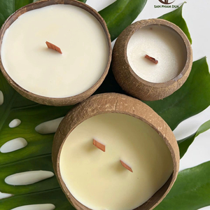 PROVEEDOR CONFIABLE DE VELAS DE 300G / VENTA AL POR MAYOR DE VELAS DE CÁSCARA DE COCO CON AROMA REPELENTE DE INSECTOS Y CERA DE COCO DESDE VIETNAM - Product Image 1