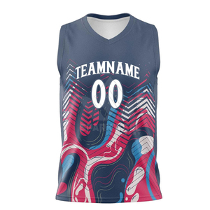 Camiseta de Baloncesto Azul Personalizada, sin Mangas, Cuello en V, Malla Sublimada, Unisex, para Adultos, Nombre del Equipo, Número, Ropa Deportiva Transpirable - Product Image 5