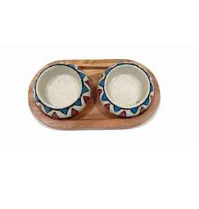 Bandeja de Madera de Acacia con Juego de Tazones de Cerámica, Bandeja para Servir Aperitivos con 2 Tazones para Salsas, Juego de Platos para Servir de Madera con Acabado Natural - Product Image 2