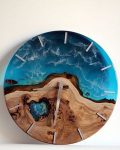 Luxury Ocean Wave Epoxy Resin <b>Wall</b> <b>Clock</b> 3D Beach Art Wood Hybrid Timepiece Handcrafted Blue Resin River <b>Wall</b> <b>Clock</b> - Product Image 2