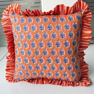 ปลอกหมอนอิงสี่เหลี่ยมสีส้มลายพืชสไตล์โบฮีเมียนสำหรับใช้ในบ้าน - Product Image 6