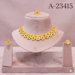 Elegant MOLL JEWELLERS <b>Silver</b> 22k Gold Plated Zircon Floral <b>Chokers</b> Necklace Earring Set Trendy Matching Engagement Party - Product Image 4
