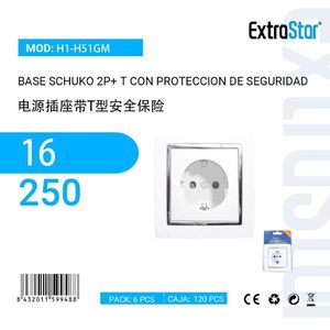 Presa di Corrente ExtraStar 2P+T 16A 250V con Fusibile di Sicurezza, Presa a Muro - Product Image 1