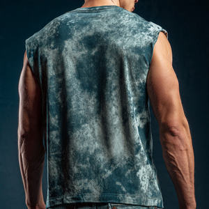 Camisetas de cuello redondo con efecto acid wash para hombre, sin mangas, para verano, camiseta de cuello redondo con efecto acid wash para hombre, para entrenamiento y fitness - Product Image 4