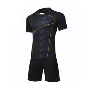 Camiseta de fútbol Blackout con un llamativo estampado gráfico de líneas doradas. Equipación de calidad profesional para entrenamiento de equipos y partidos. Uniformes de fútbol. - Product Image 3