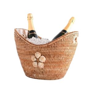 Rattan Wine Ice <b>Bucket</b> Woven Beverage Tub <b>with</b> <b>Lid</b> Portable Champagne Cooler for Party Bar Vietnam - Product Image 1
