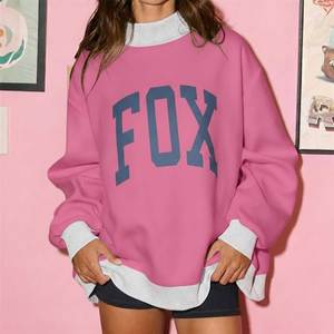 Custom Printed Top Design <b>Women's</b> Winter Casual Solid 100% Cotton Fleece Waterproof Oversize Crew Neck Breathable Drop Shoulder - Product Image 3
