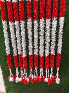 Red Fabric & <b>White</b> Artificial Jasmine Flower <b>Hanging</b> Strings for Wedding Decoration Indian Backdrop Garland Latkan - Product Image 2