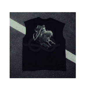 Vente en gros impression personnalisée débardeurs surdimensionnés noirs 100% coton tissu lavé doux encolure ras du cou côtelée Style décontracté - Product Image 1