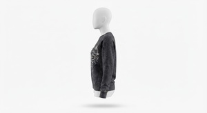 Sudadera Relevo para Hombre con Pedrería, Cuello Redondo, Manga Raglán, Estilo Casual, Tejido Negro, Corte Regular, Estilo Otoñal - Product Image 4