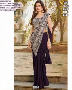 Sari traditionnel en viscose de soie Shyamli brodé, infroissable et absorbant l'humidité, idéal pour les mariages et les fêtes en toutes saisons - Product Image 4