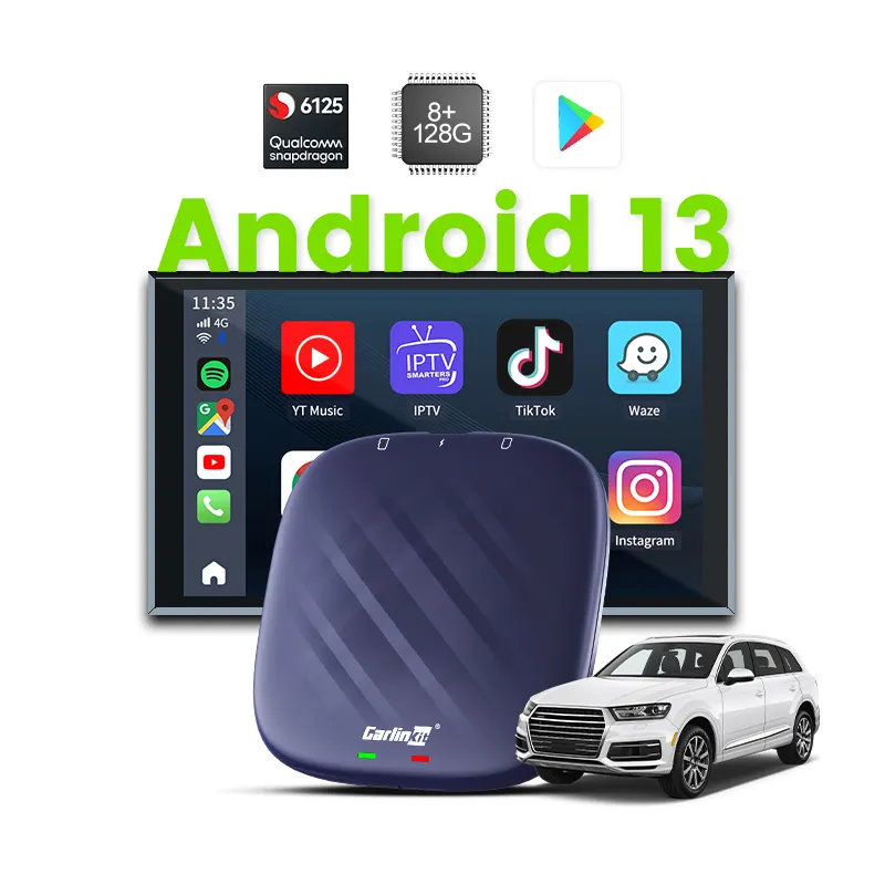 Adaptateur sans fil personnalisé Android 13 Ai Box Youtube Carplay 8 128 Carlinkit Smart Box avec emplacement pour carte Sim Tf pour Apple