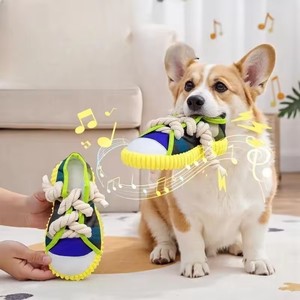 <strong>Dog</strong> Squeak <strong>Toy</strong> Teeth Grinding Bite Resistant Slippers Shape Puppy <strong>Chew</strong> <strong>Toy</strong> With <strong>Cotton</strong> <strong>Rope</strong> Pet Chewing <strong>Toys</strong> - Product Image 1