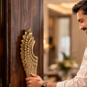 Poignée de porte Seraphis Crest en laiton antique avec ailes d'ange |   Poignée de tirage décorative artistique en laiton pour portes et meubles d'hôtel de luxe - Product Image 2