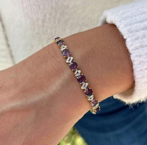 Round Cut Natural Amethyst Charm <b>Bracelet</b> in Sterling Silver Elegant <b>Gemstone</b> Luxury Fine Jewelry for Women - Product Image 3