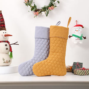 Mustard Yellow Quilted Christmas Stocking Soft Cotton Stitched <b>Honeycomb</b> Pattern Holiday <b>Decoration</b> Hanging Sock - Product Image 5