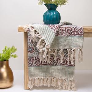 Manta de algodón con bloque de mano para sofá, decoración para sofá y sala de estar, manta suave y ligera, última colección - Product Image 3